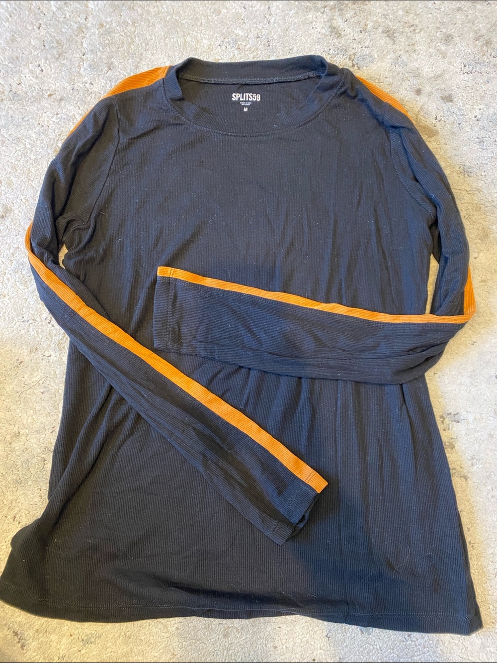 SPLITS59 Black Long Sleeve Tee with Orange Shoulder and Sleeve Stripes